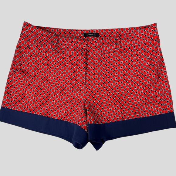 Ann Taylor Nautical Chain Print Shorts Red Blue Dressy Short Size XXL 18 - Picture 1 of 12